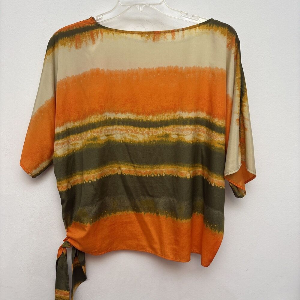MICHAEL KORS Blouse, Orange Green Beige Tie Dye Stripe, Dolman Sleeve, Womens XL - Picture 5 of 7